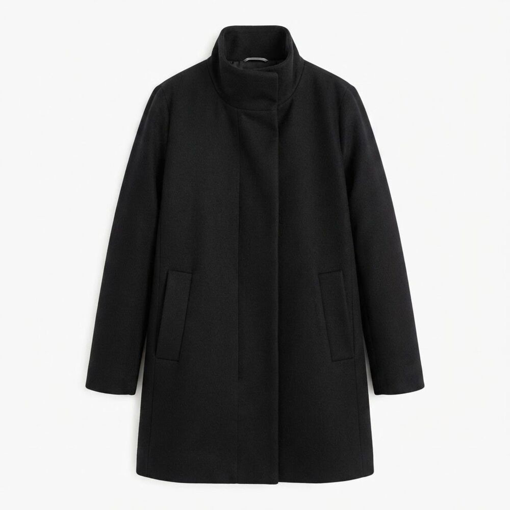 J.Crew Black Wool Blend Stand Collar Car Coat Pea Coat Size 8